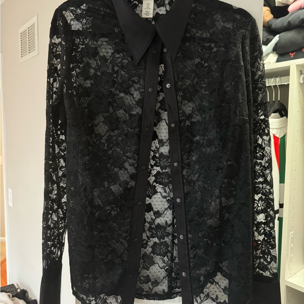 H&M Black Lace Button Down Shirt